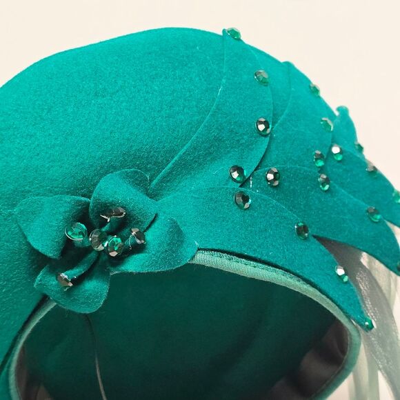 Vintage Deborah New York Green Wool Hat Derby Church Formal - Picture 9 of 10